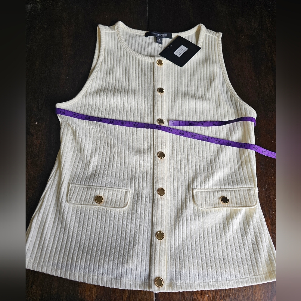 Marc New York Cream Ribbed Button-Front Tank with Gold Buttons - Picture 13 of 14